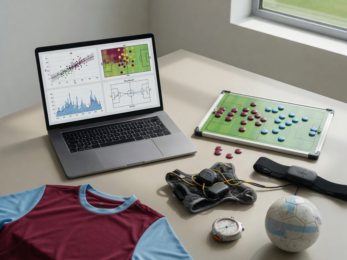 Photographic close-up on the touchline: a tablet on a coaching clipboard showing clean, text-free
